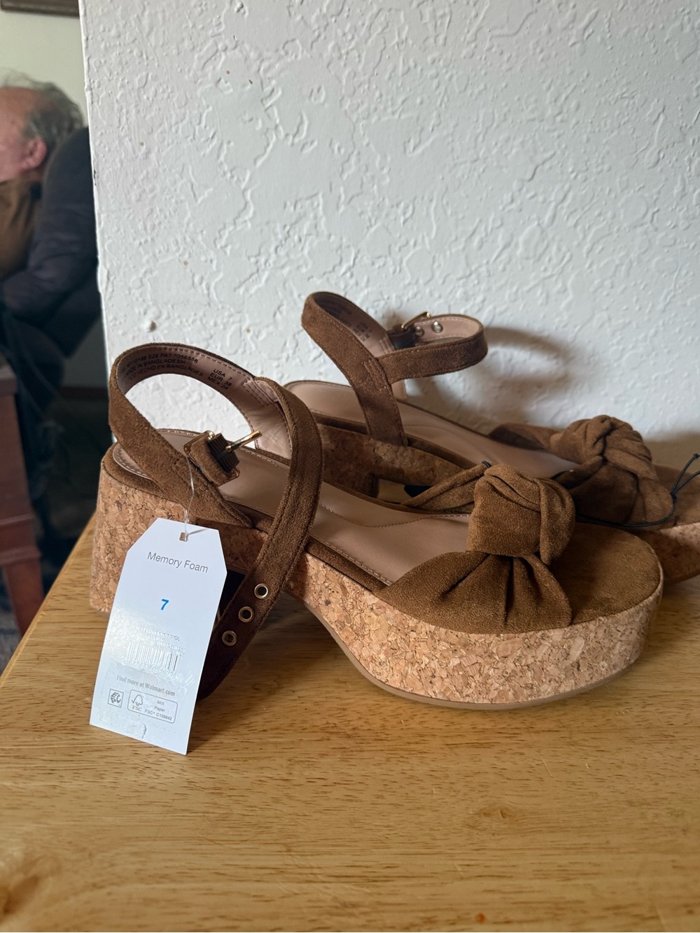 Time and Tru Brown Knot Front Cork Platform Sandals
